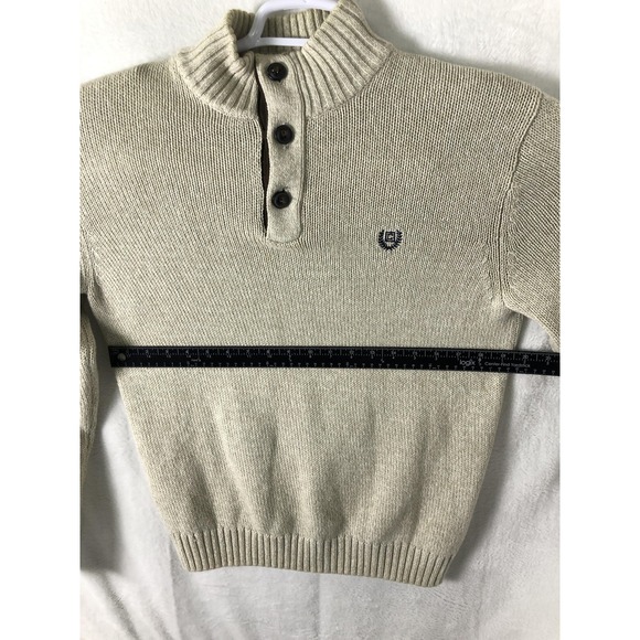 Chaps Sweater Boys Small Beige Mock Neck 1/4 Button Elbow Patch Knit Pullover - Picture 5 of 7